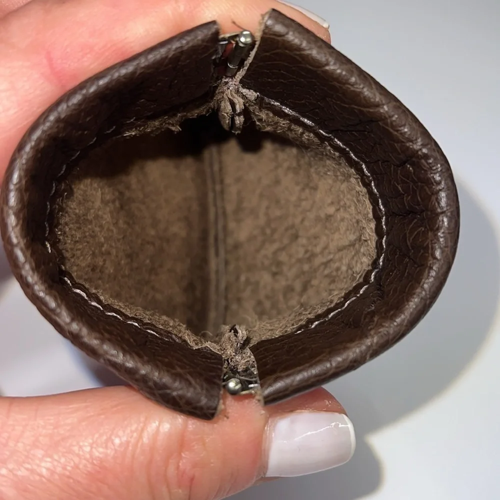 Vintage Brown Pebbled Leather Snap Frame Coin Key Pouch